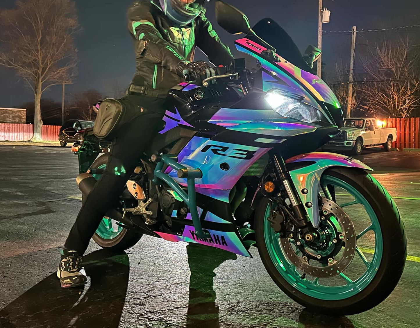 Yamaha R3 Fairings (2022-2024) Chameleon Chrome, Blue, Pink by KingsMotorcycleFairings.com