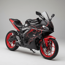 Yamaha R3 Fairings (2022-2024) Matte Black, Red Lightning at KingsMotorcycleFairings.com