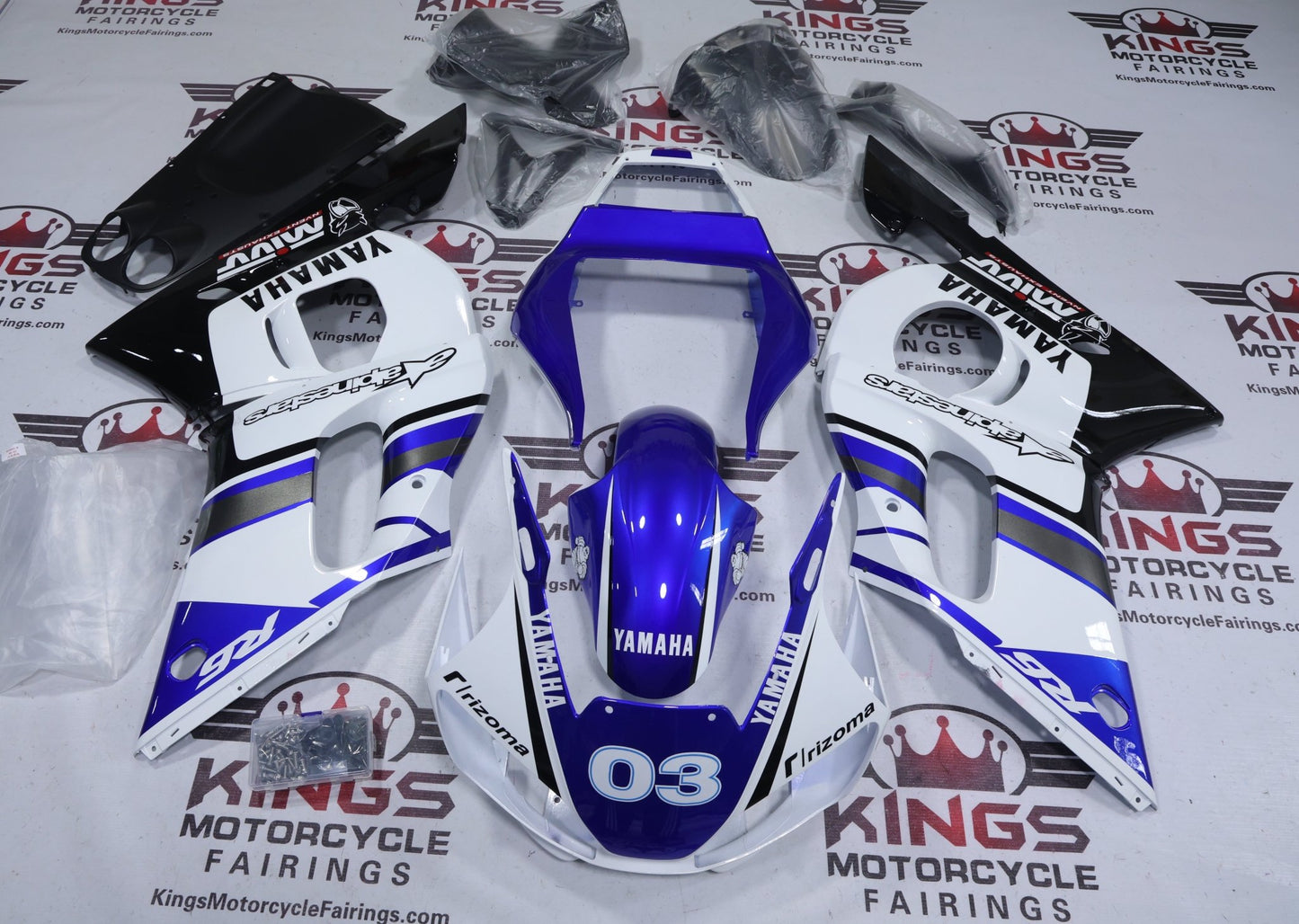 Yamaha R6 Fairing Kit (1998-2002) Blue, White, Black from KingsMotorcycleFairings.com