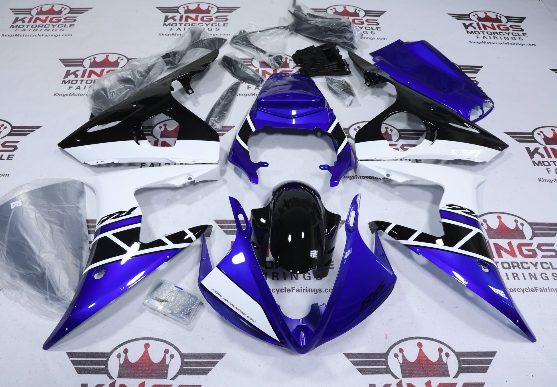 Yamaha R6 Fairing Kit (2005) Blue, Black, White Stripe at KingsMotorcycleFairings.com