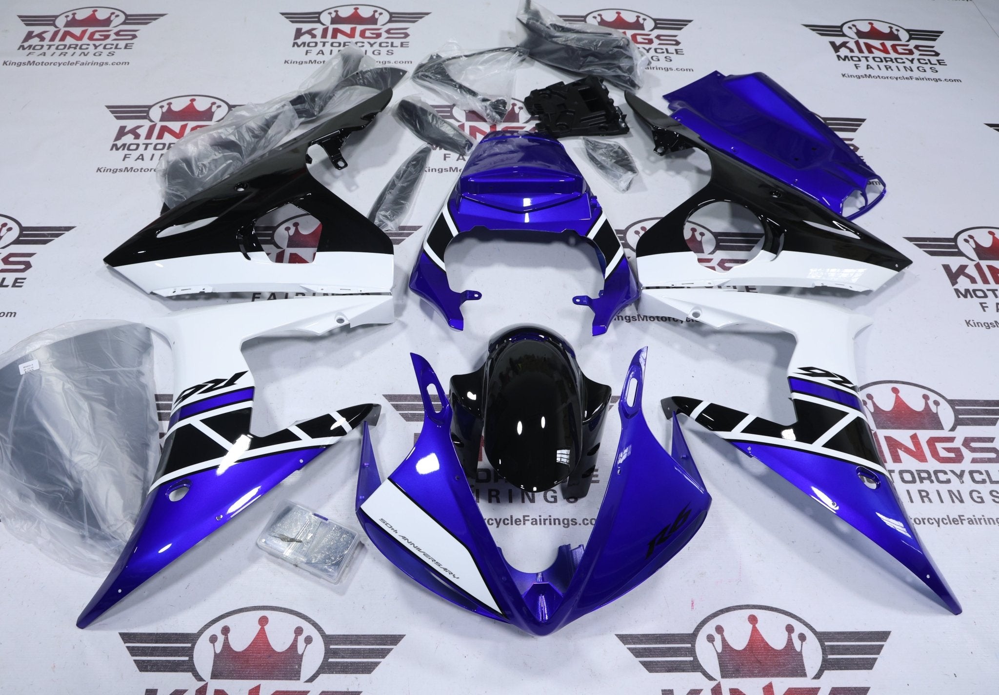 Yamaha R6 Fairing Kit (2005) Blue, Black, White Stripe at KingsMotorcycleFairings.com