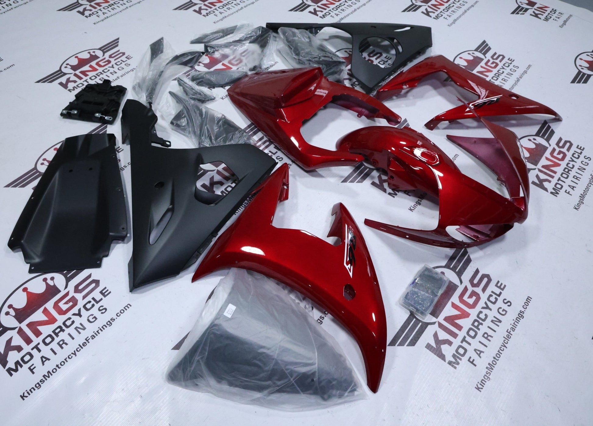 Yamaha R6 Fairings (2003-2004) Candy Apple Red, Matte Black at KingsMotorcycleFairings.com