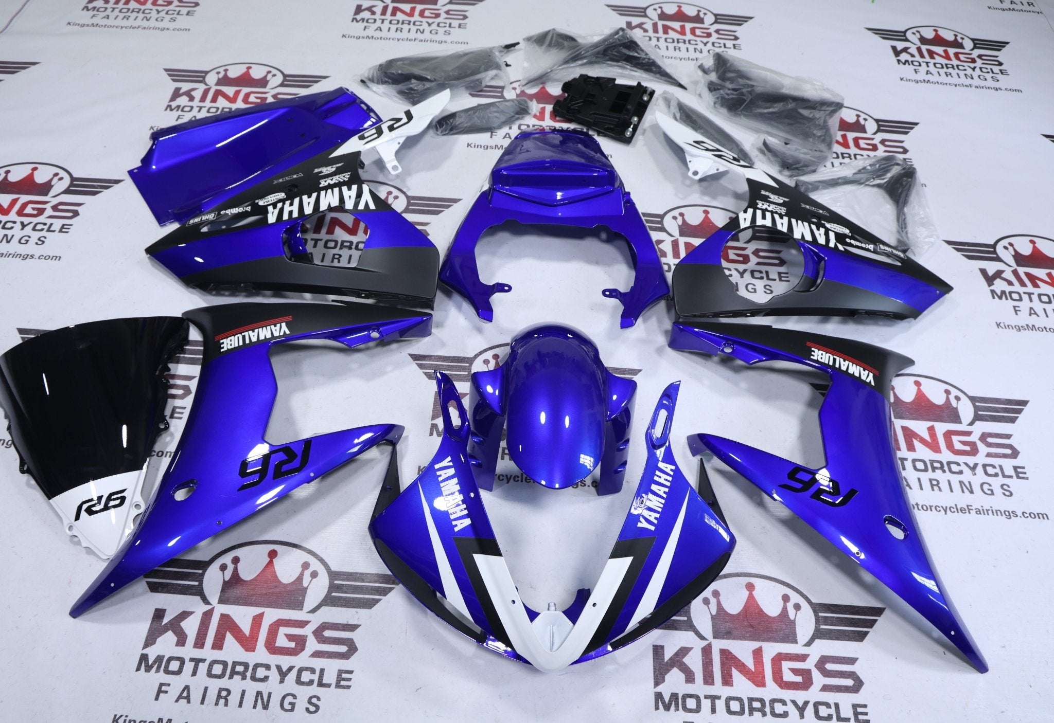 Yamaha R6 Fairings (2005) Blue, White, Black Yamalube at KingsMotorcycleFairings.com