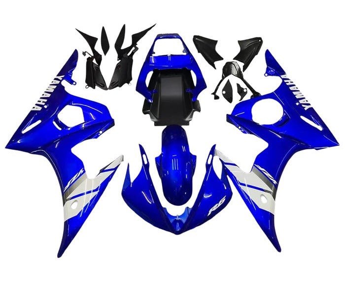 Yamaha YZF-R6 Fairings (2005) Blue, White, Silver Stripe at KingsMotorcycleFairings.com