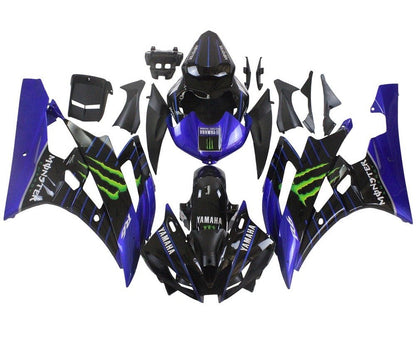 Yamaha R6 Fairings (2006-2007) Black, Blue Stripe, Monster at KingsMotorcycleFairings.com