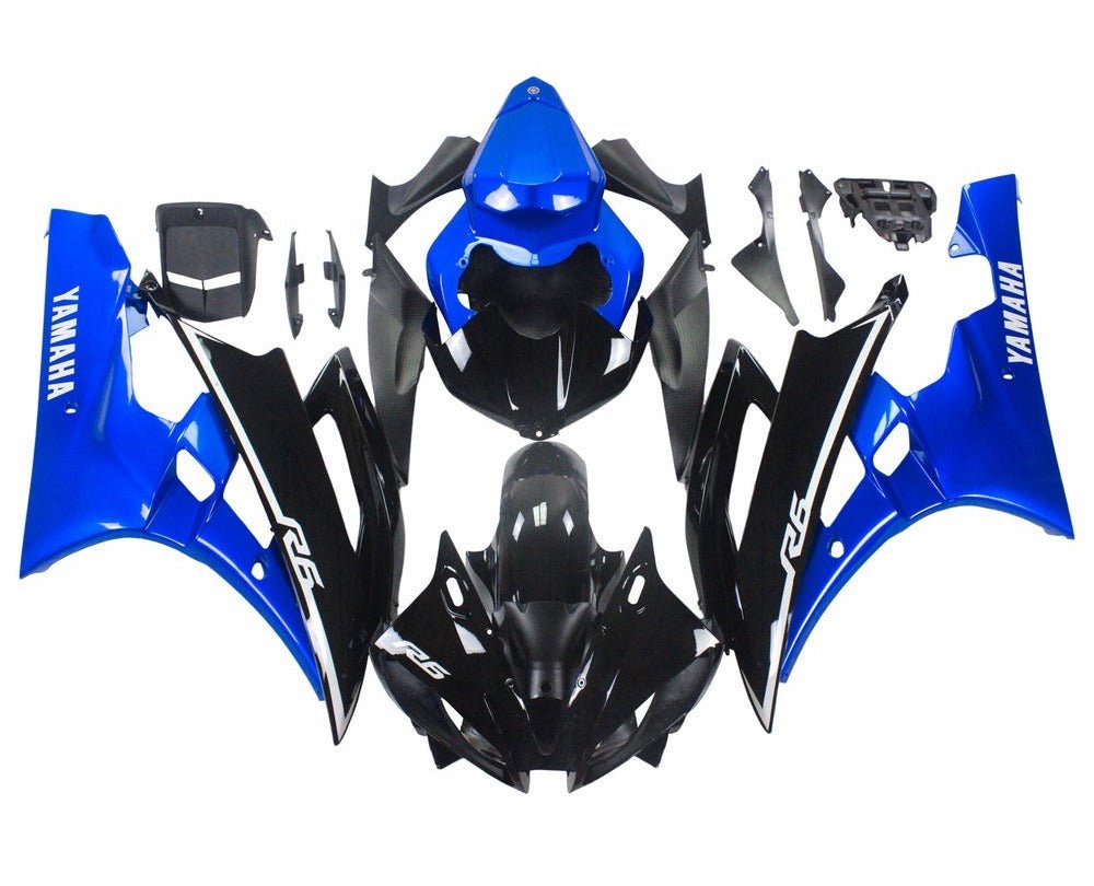 Yamaha R6 Fairings (2006-2007) Black, Blue, White Stripe at KingsMotorcycleFairings.com