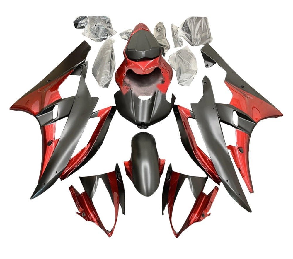 Yamaha YZF-R6 Fairings (2006-2007) Matte Black, Gloss Dark Red at KingsMotorcycleFairings.com
