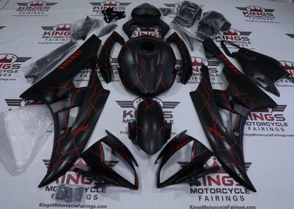 Yamaha R6 Fairings (2006-2007) Matte Black, Red Lightning at KingsMotorcycleFairings.com