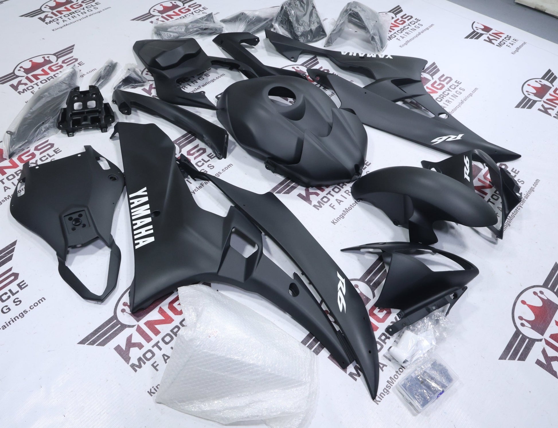 Yamaha R6 Fairings (2006-2007) Matte Black, White from KingsMotorcycleFairings.com