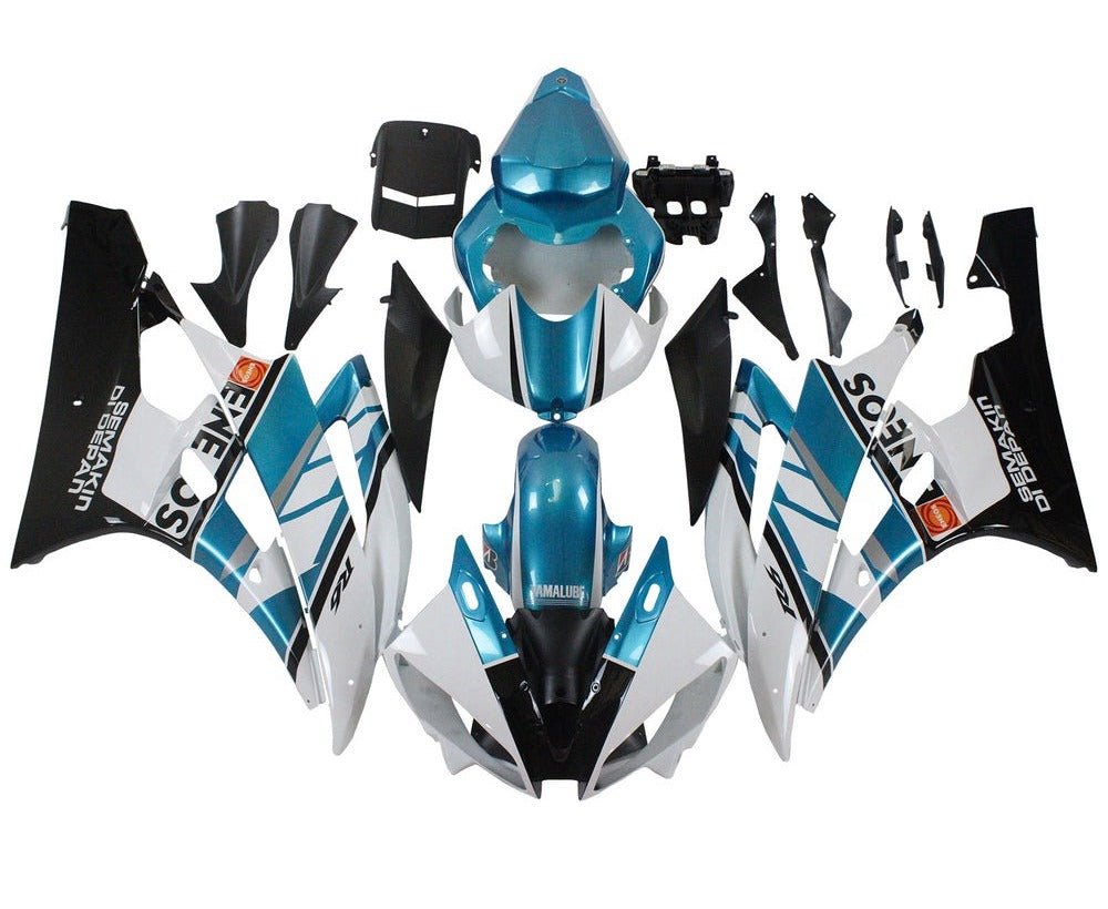 Yamaha YZF-R6 Fairings (2006-2007) White, Blue Teal, Eneos at KingsMotorcycleFairings.com
