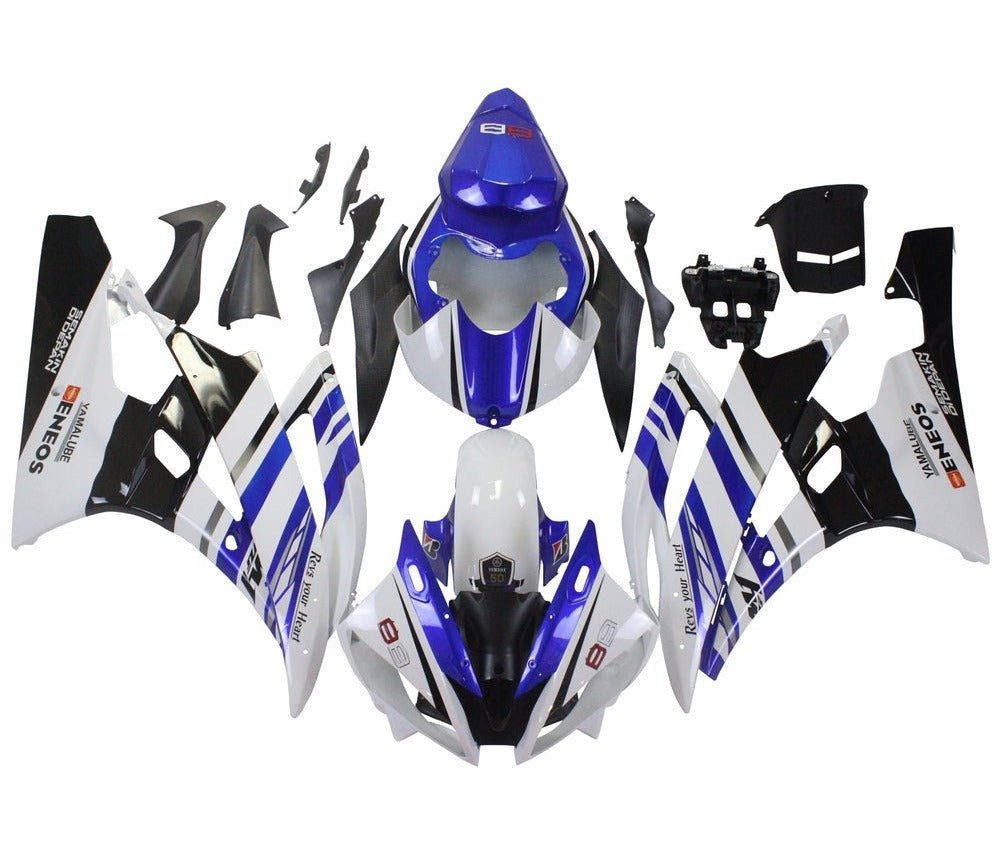 Yamaha YZF-R6 Fairings (2006-2007) White, Blue, Black, Eneos at KingsMotorcycleFairings.com