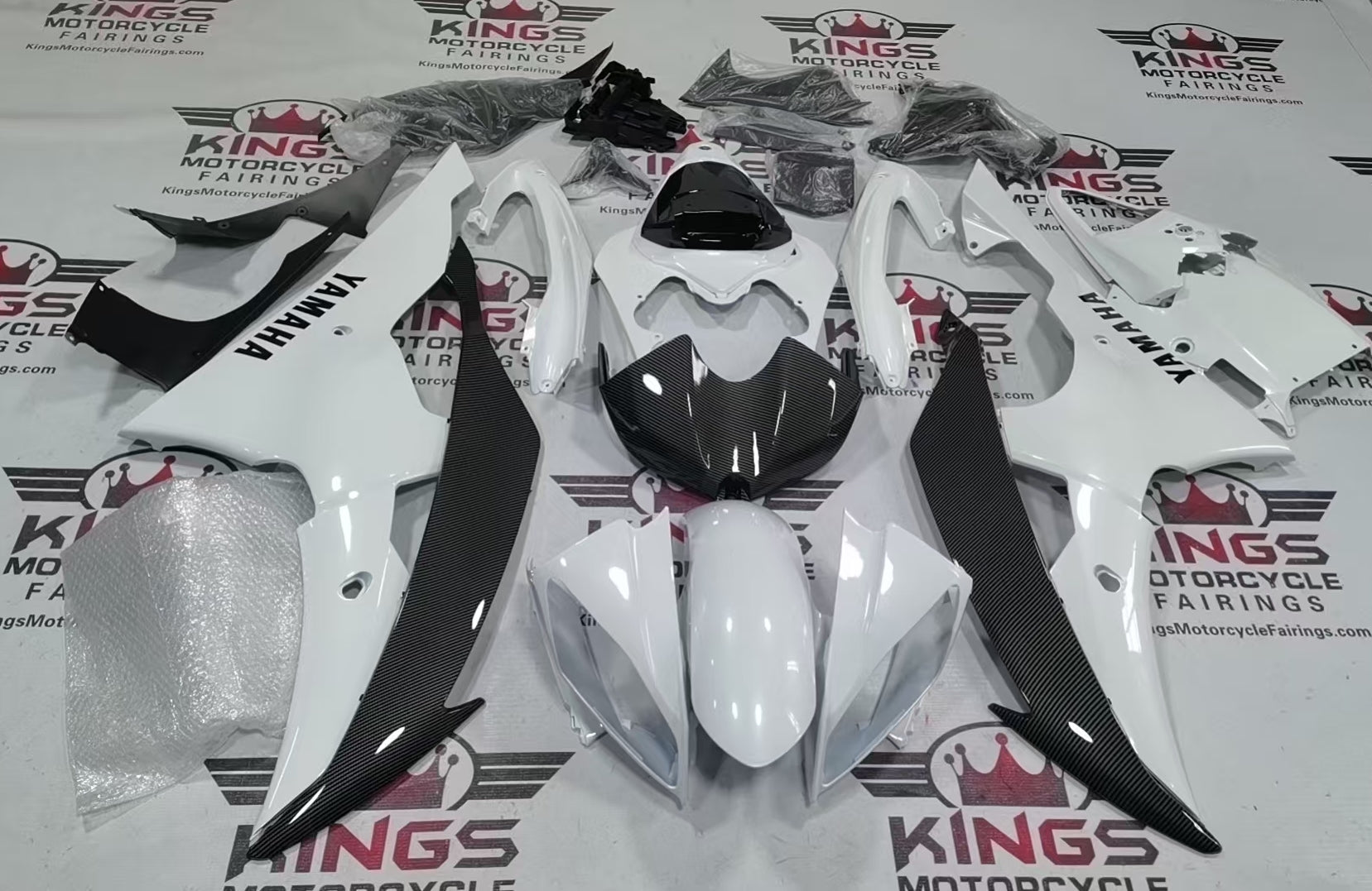 Yamaha R6 Fairings (2008-2016) White, Faux Carbon Fiber at KingsMotorcycleFairings.com