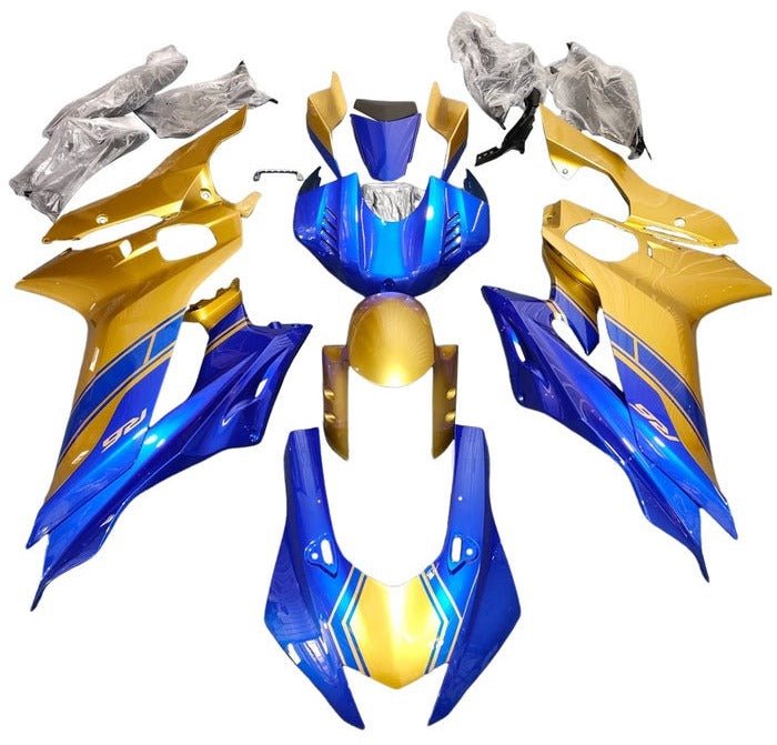 Yamaha YZF-R6 Fairings (2017-2022) Blue, Gold at KingsMotorcycleFairings.com.