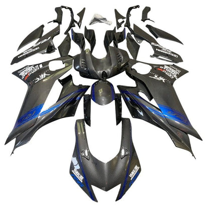 Yamaha R6 Fairings (2017-2022) Faux Carbon Fiber, Blue, White at KingsMotorcycleFairings.com