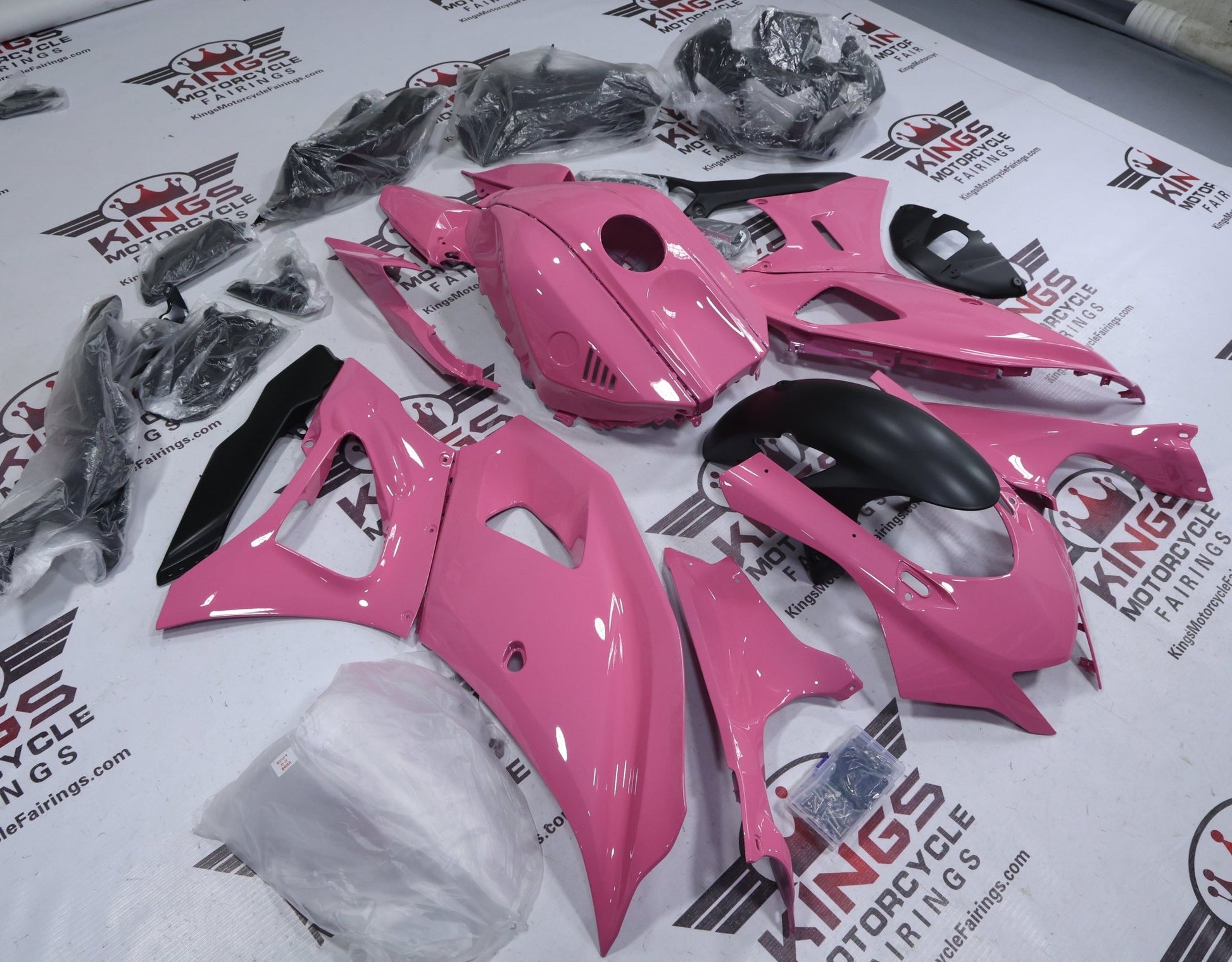 Yamaha R7 Fairing Kit (2021-2025) Pink, Matte Black at KingsMotorcycleFairings.com