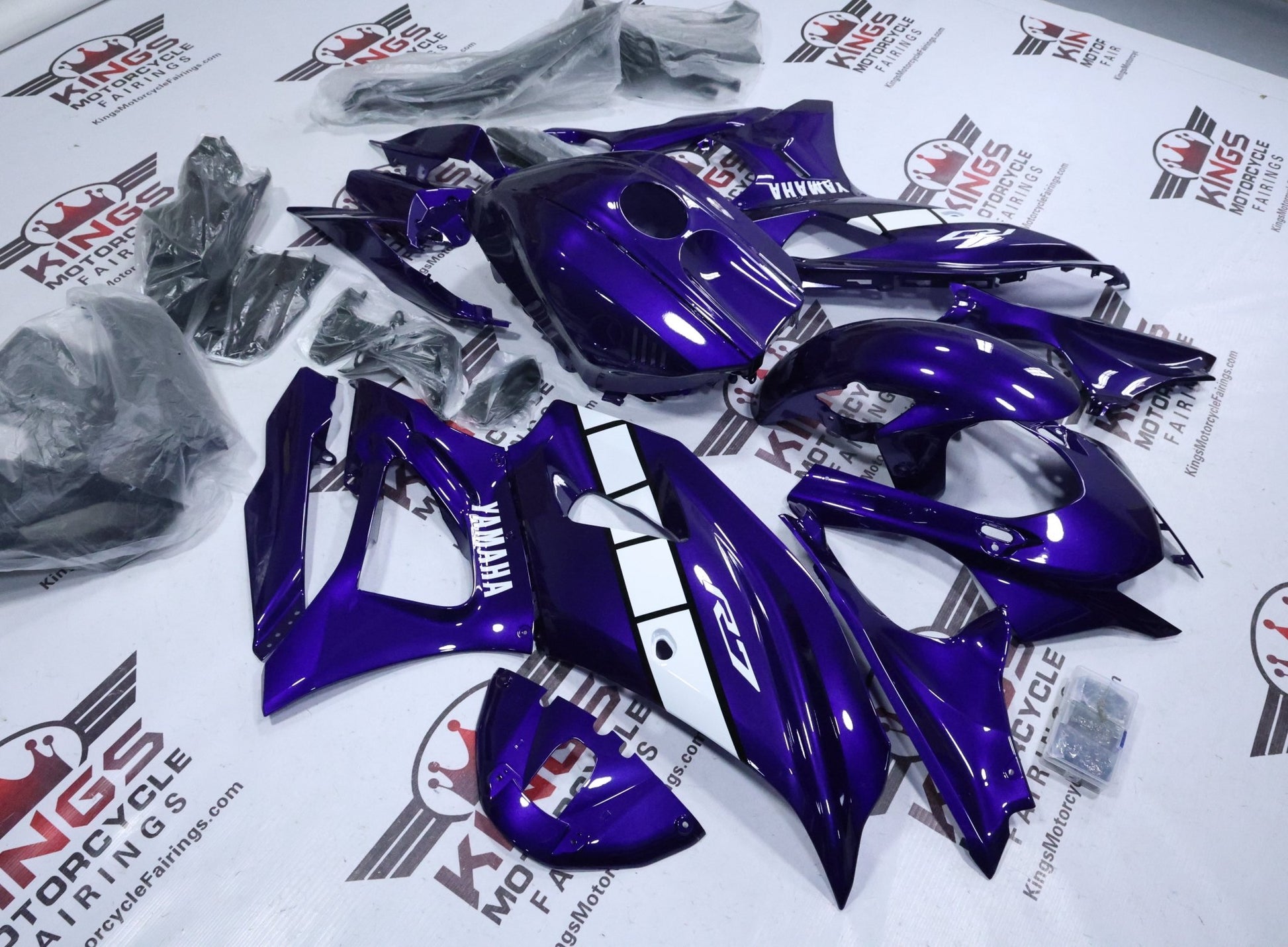 Yamaha R7 Fairing Kit (2021-2025) Purple, White Stripe from KingsMotorcycleFairings.com