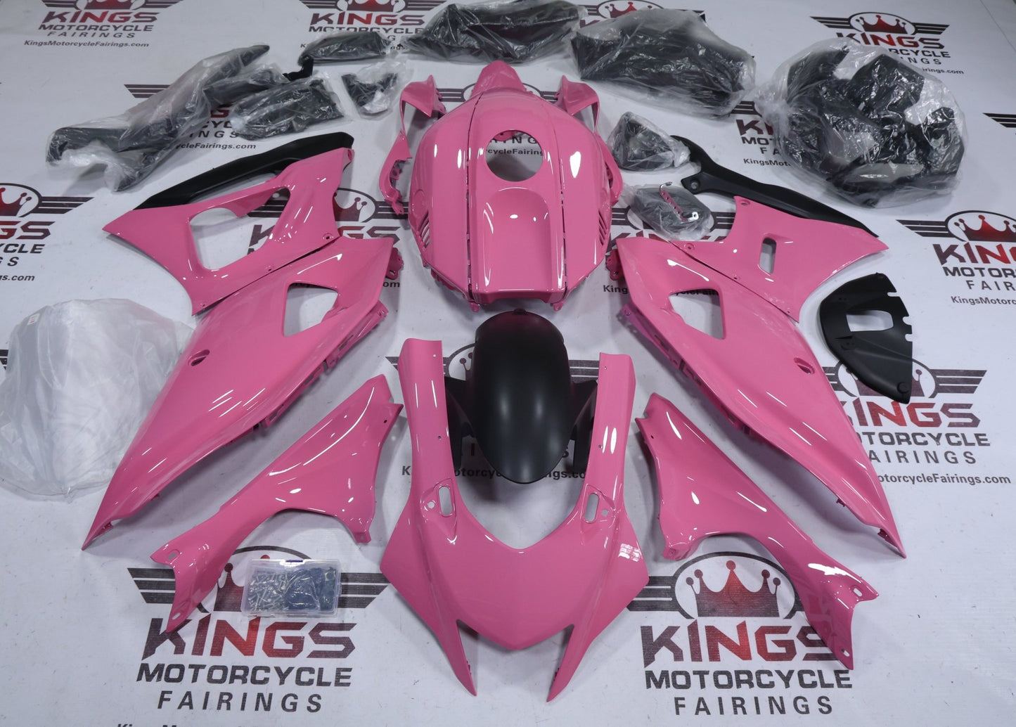Yamaha R7 Fairing Set (2021-2025) Pink, Matte Black at KingsMotorcycleFairings.com