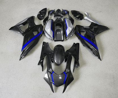 Yamaha R7 Fairings (2021-2025) Faux Carbon Fiber, Blue, Silver at KingsMotorcycleFairings.com