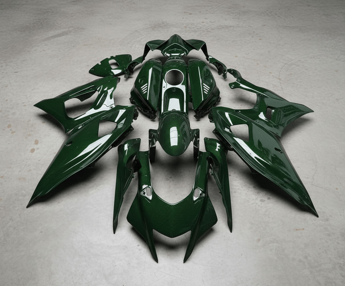 Yamaha R7 Fairings (2021-2025) Green Faux Carbon Fiber at KingsMotorcycleFairings.com