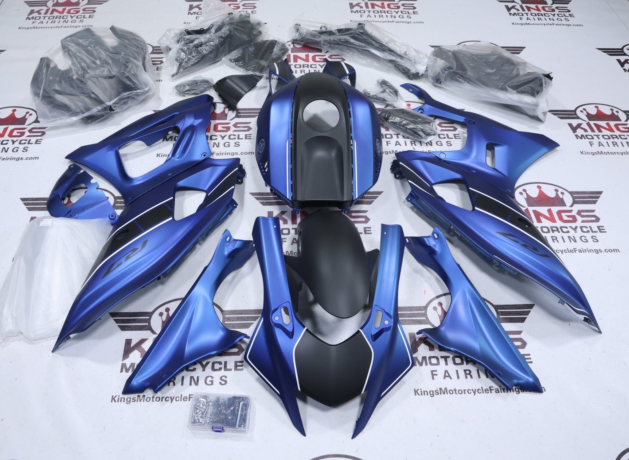 Yamaha R7 Fairings (2021-2025) Matte Blue, Black, White at KingsMotorcycleFairings.com