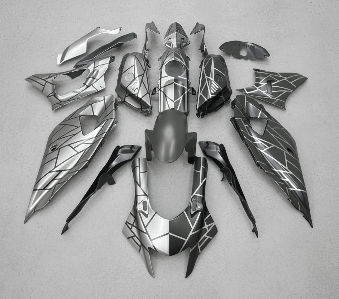 Yamaha R7 Fairings (2021-2025) Matte Silver, Matte Black, Split Stripes at KingsMotorcycleFairings.com