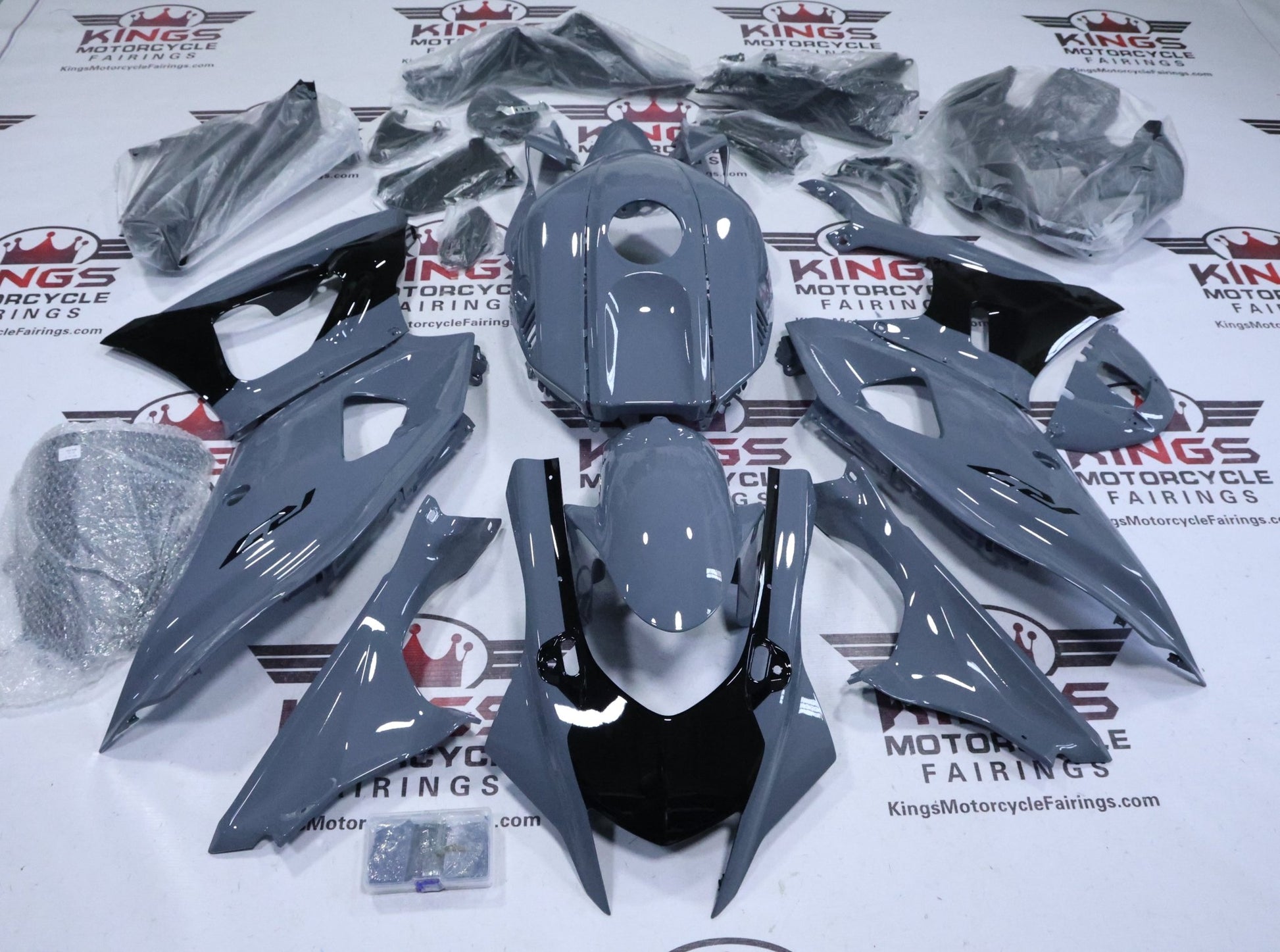 Yamaha R7 Fairings (2021-2025) Nardo Gray, Black at KingsMotorcycleFairings.com