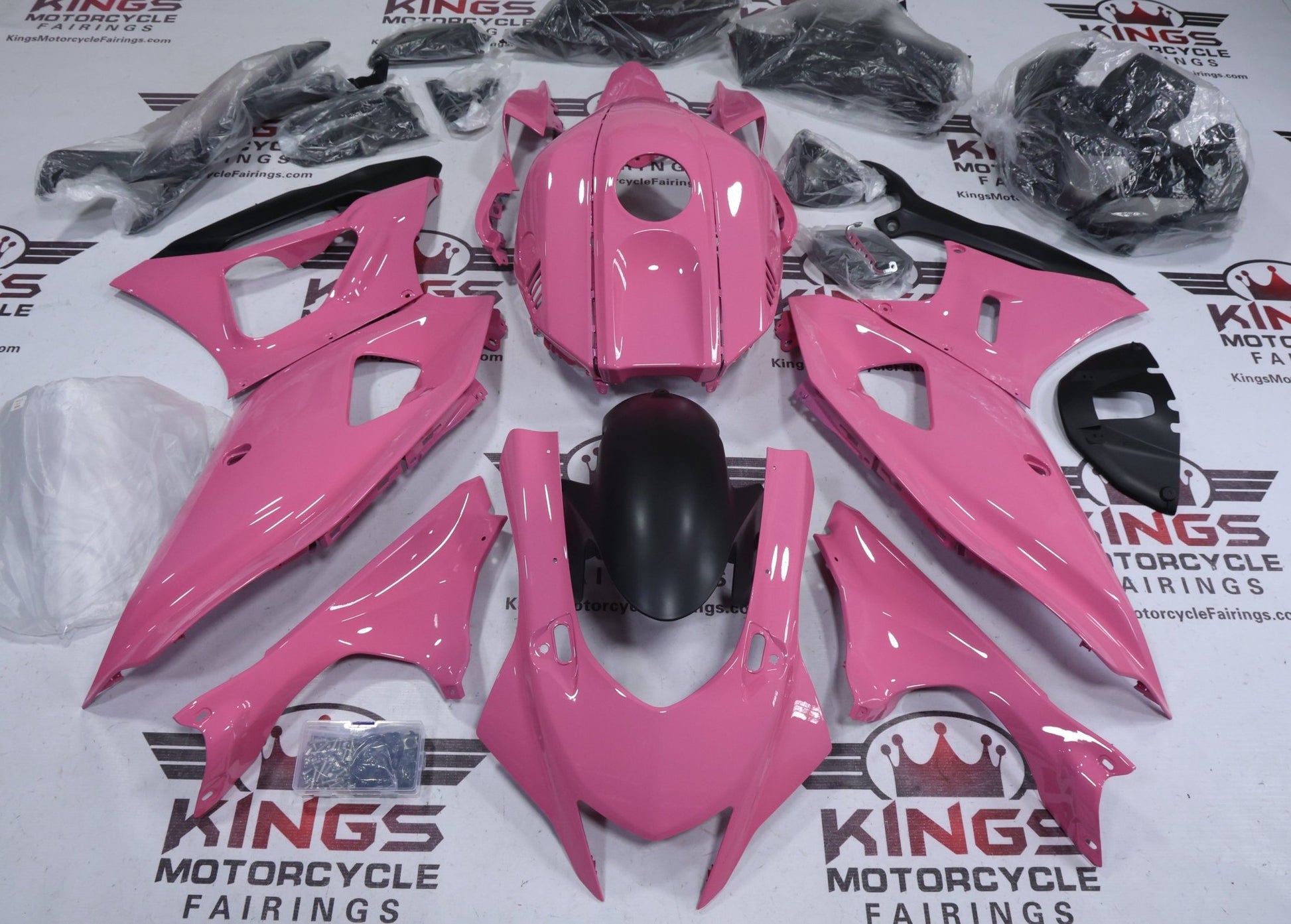Yamaha R7 Fairing Kit (2021-2025) Pink Gloss, Matte Black from KingsMotorcycleFairings.com