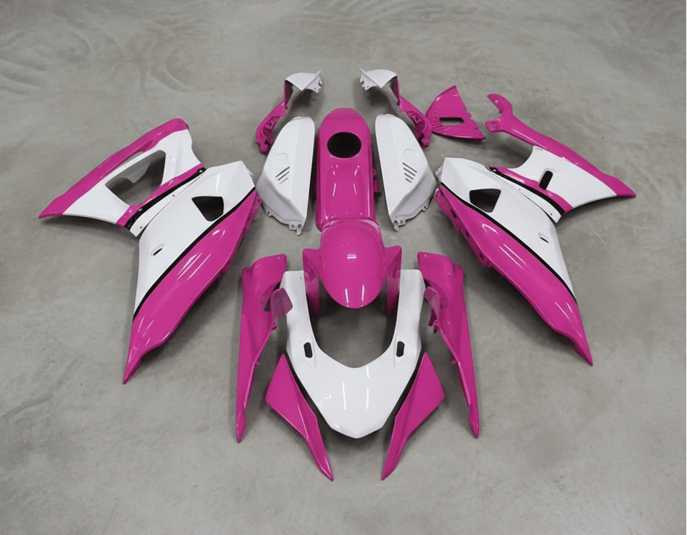 Yamaha R7 Fairings (2021-2025) Pink, White, Black Stripe at KingsMotorcycleFairings.com