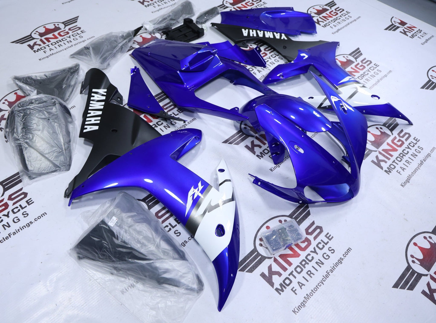 Yamaha YZF-R1 Fairings (2002-2003) Blue, White, Black, Gray at KingsMotorcycleFairings.com