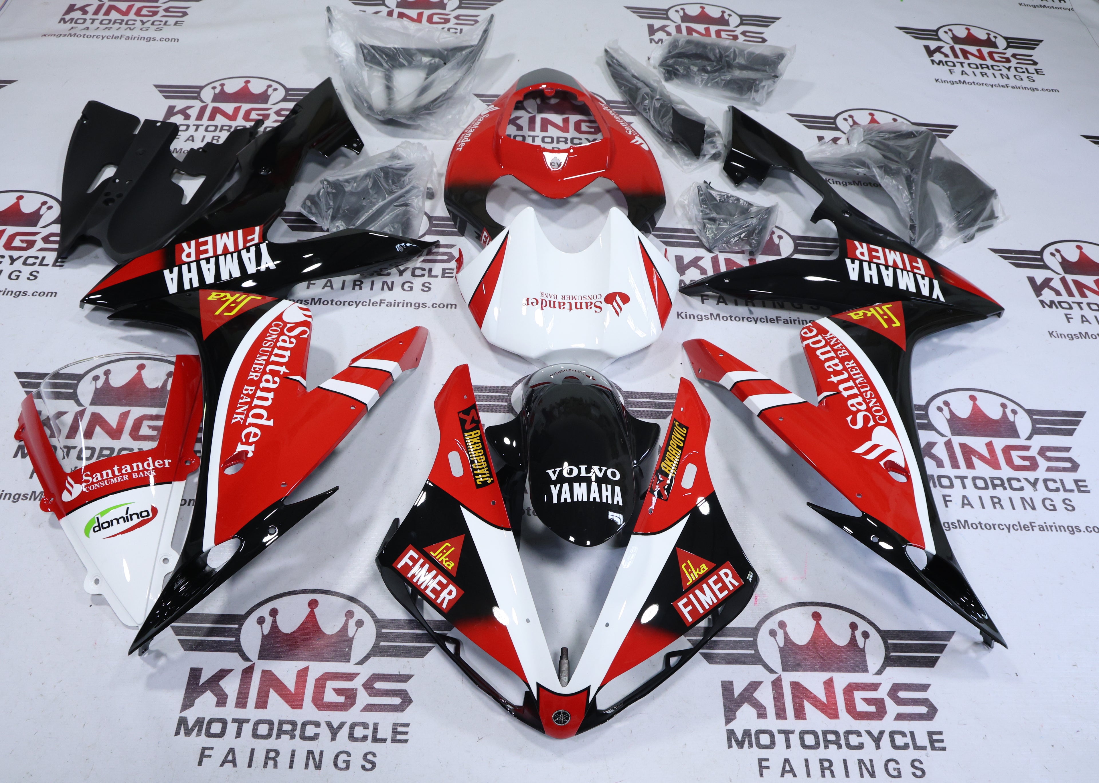 Yamaha YZF-R1 Fairings (2004-2006) Red, Black, White Santander from KingsMotorcycleFairings.com