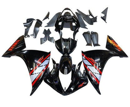 Yamaha R1 Fairings (2012-2014) Black, Silver, Red Stripe at KingsMotorcycleFairings.com