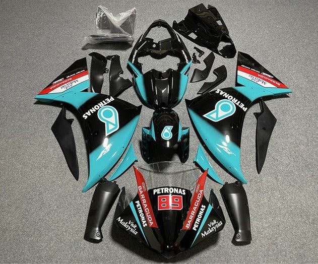 Yamaha R1 Fairings (2012-2014) Black, Turquoise Blue Petronas at KingsMotorcycleFairings.com