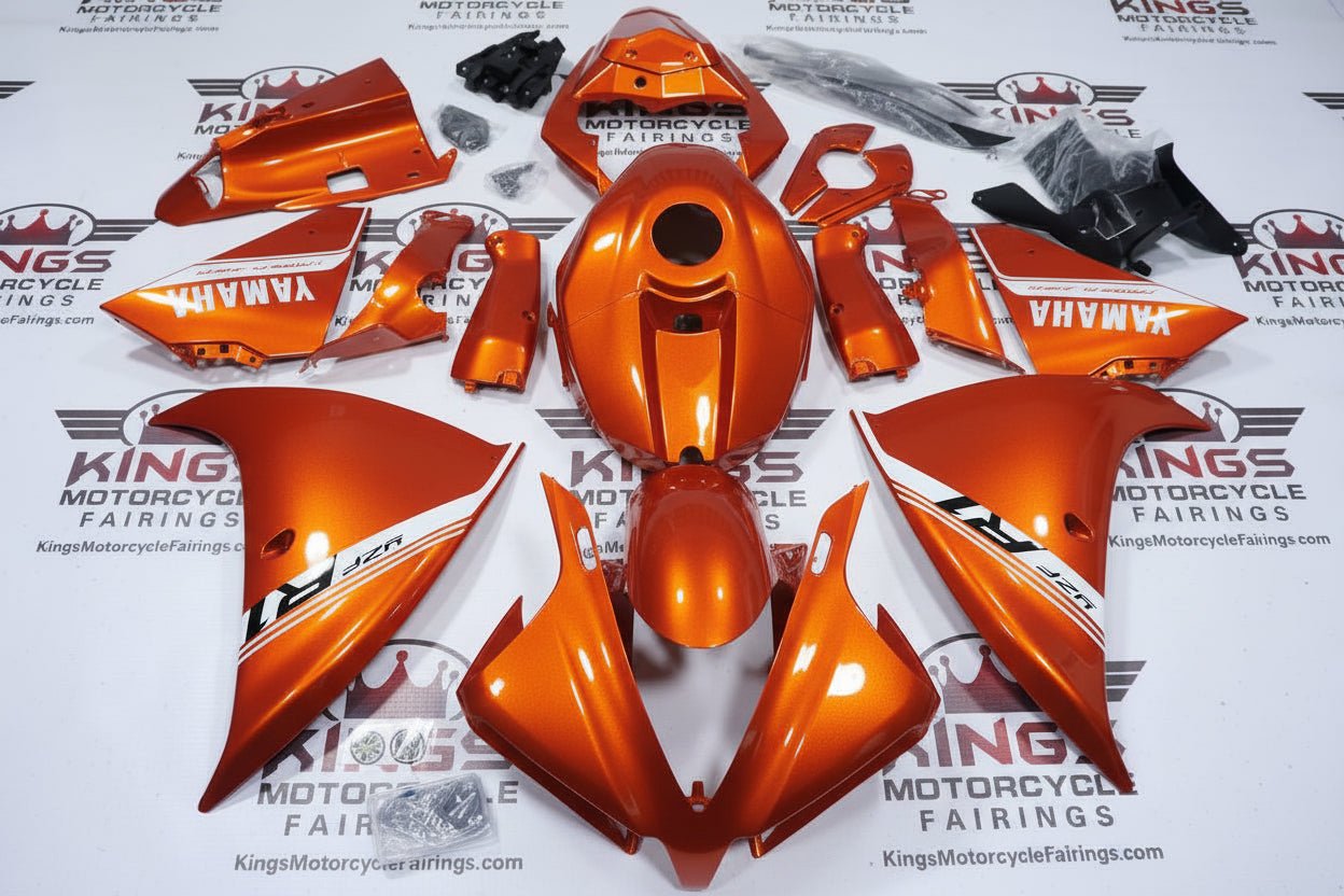 Yamaha YZF-R1 Fairings (2012-2014) Orange, White Stripe at KingsMotorcycleFairings.com