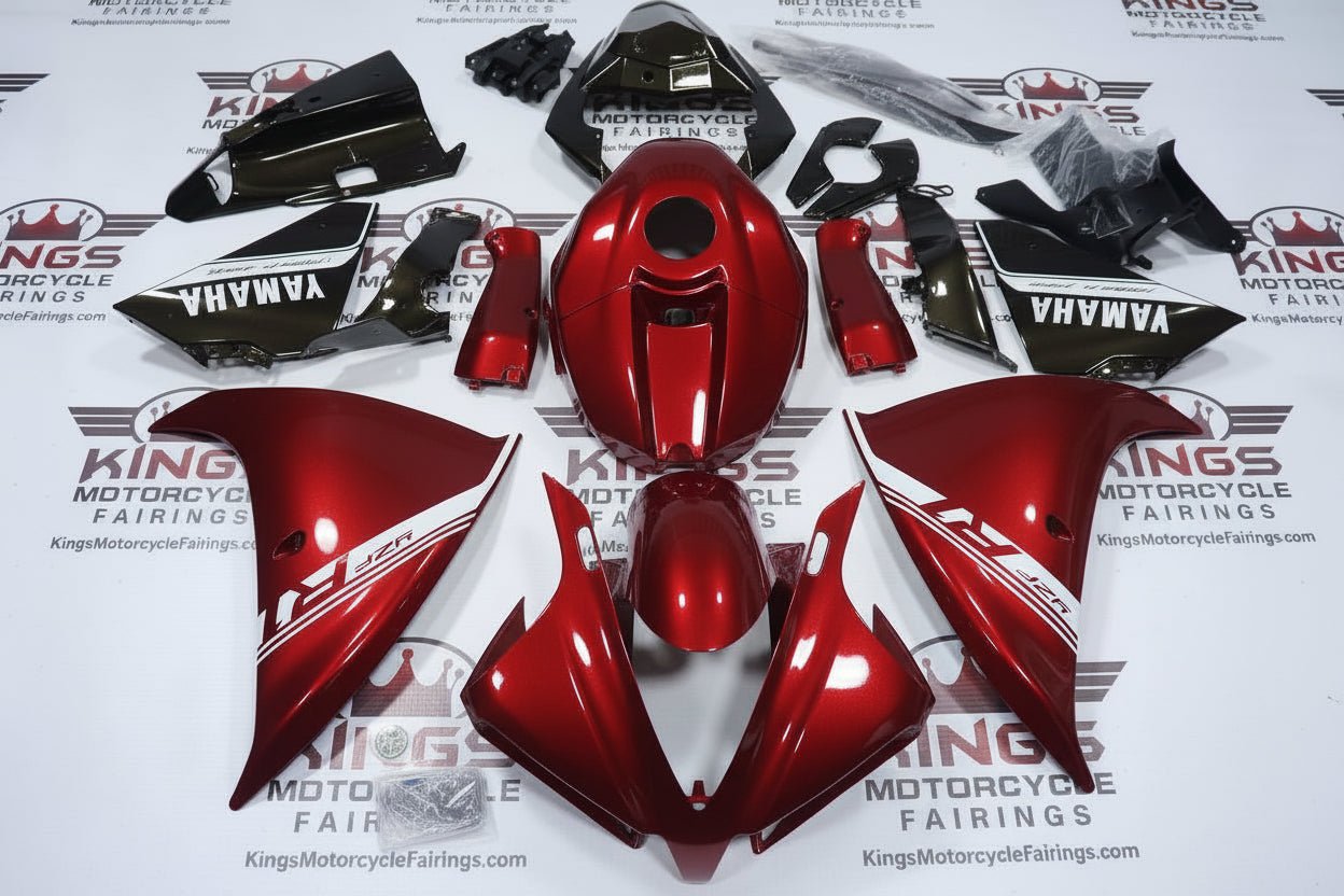 Yamaha YZF-R1 Fairings (2012-2014) Red, Black, White Stripe at KingsMotorcycleFairings.com