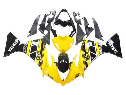 Yamaha R1 Fairings (2012-2014) Yellow, White, Black Stripe at KingsMotorcycleFairings.com