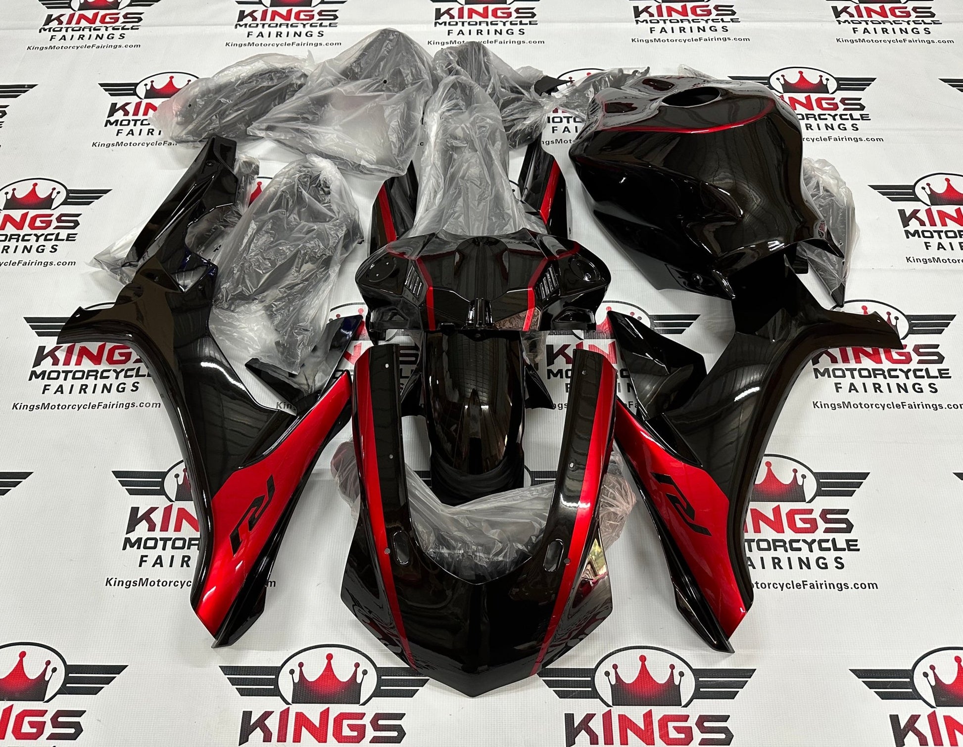 Yamaha YZF-R1 Fairings (2015-2019) Black, Red Stripe at KingsMotorcycleFairings.com.JPG