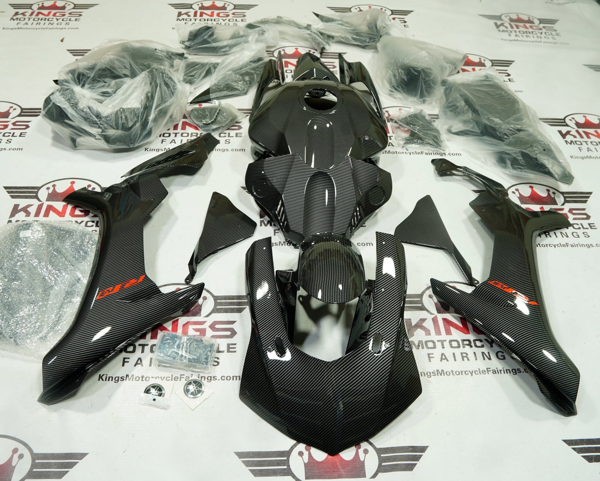Yamaha YZF-R1 Fairings (2015-2019) Faux Carbon Fiber, Red at KingsMotorcycleFairings.com