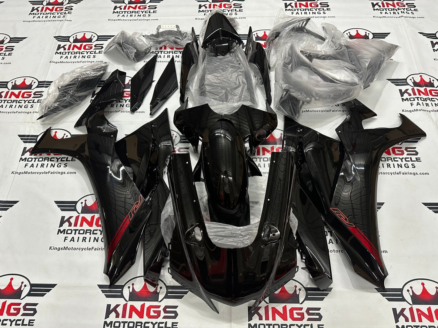 Yamaha YZF-R1 Fairings (2020-2025) Black, Red at KingsMotorcycleFairings.com