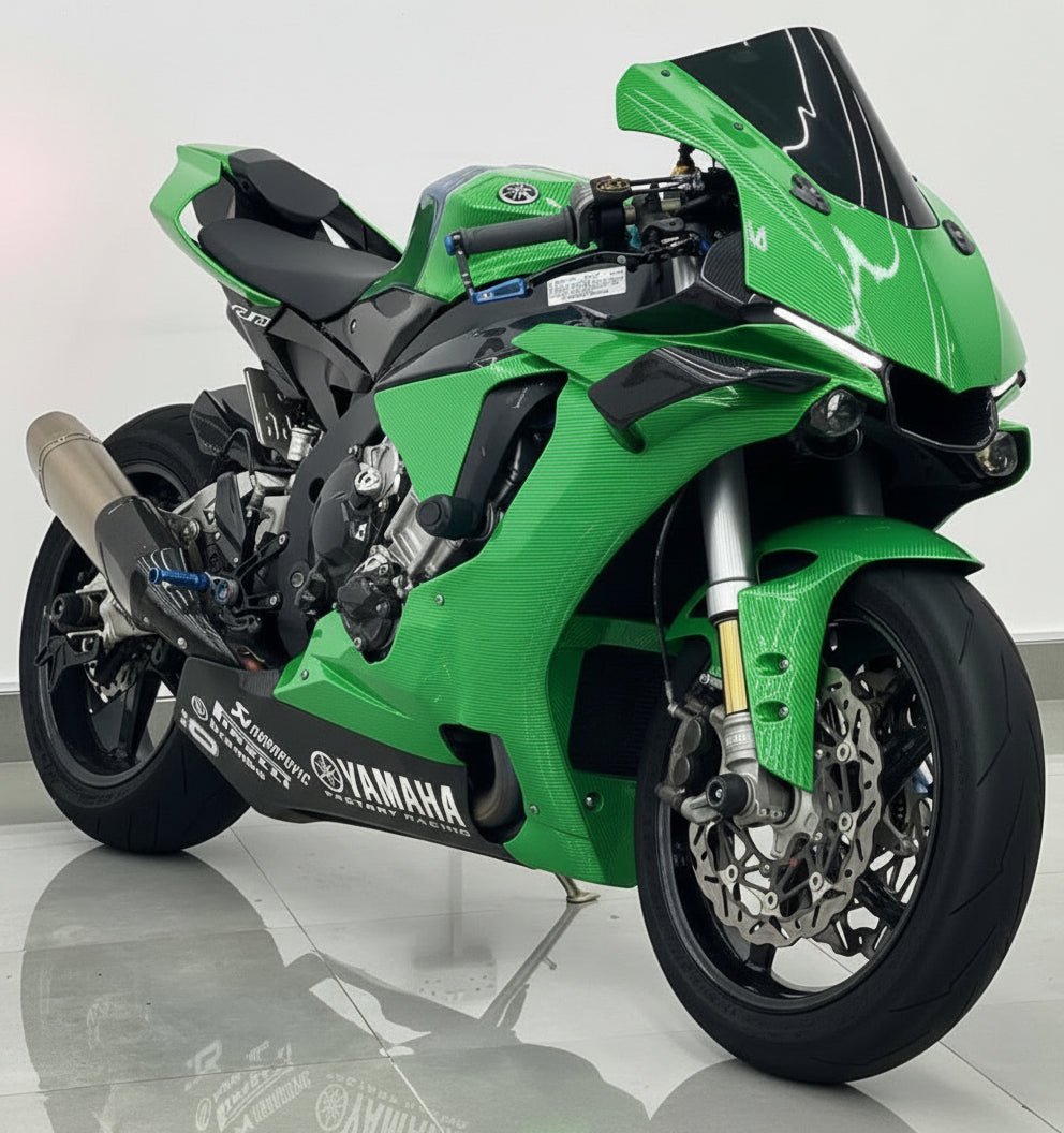 Yamaha YZF-R1 Fairings (2020-2025) Green Faux Carbon Fiber at KingsMotorcycleFairings.com