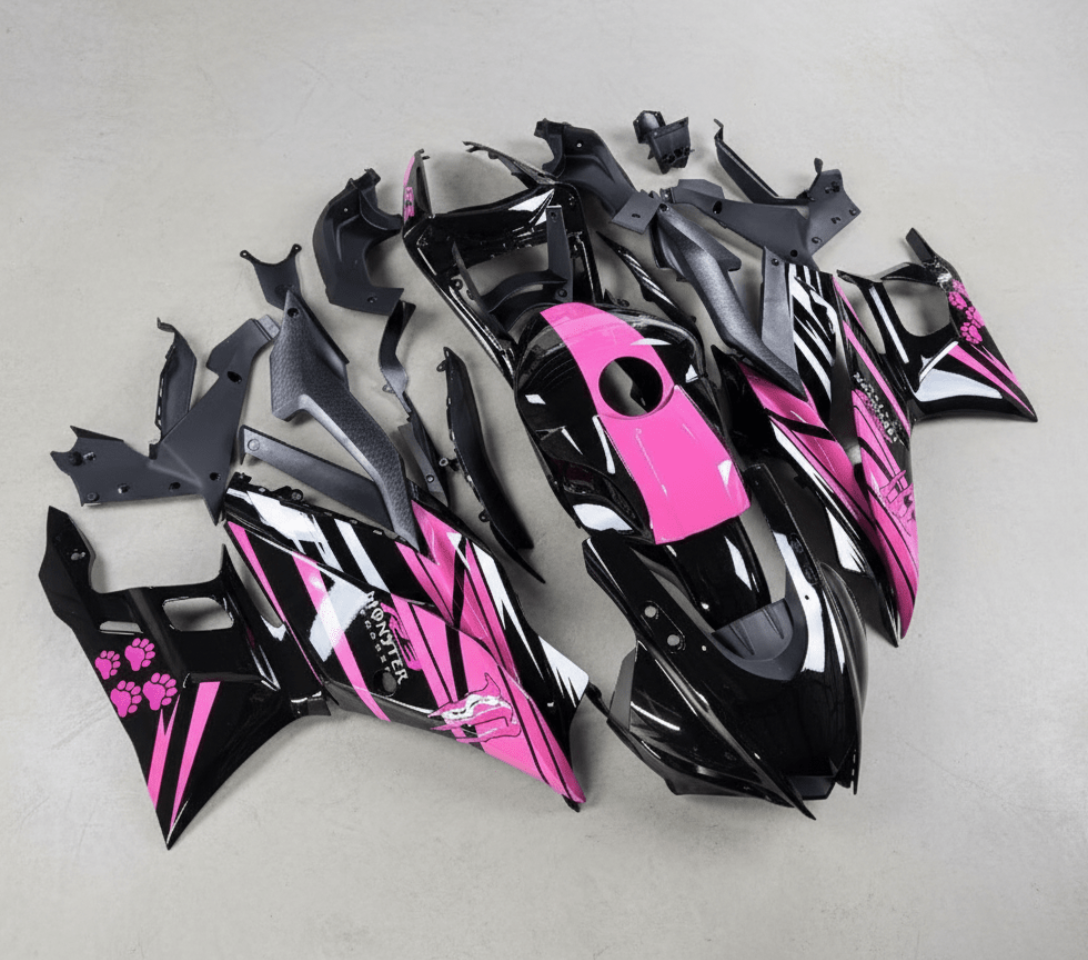 Yamaha YZF-R3 Fairing Kir (2019-2021) Black, Hot Pink Monster at KingsMotorcycleFairings.com