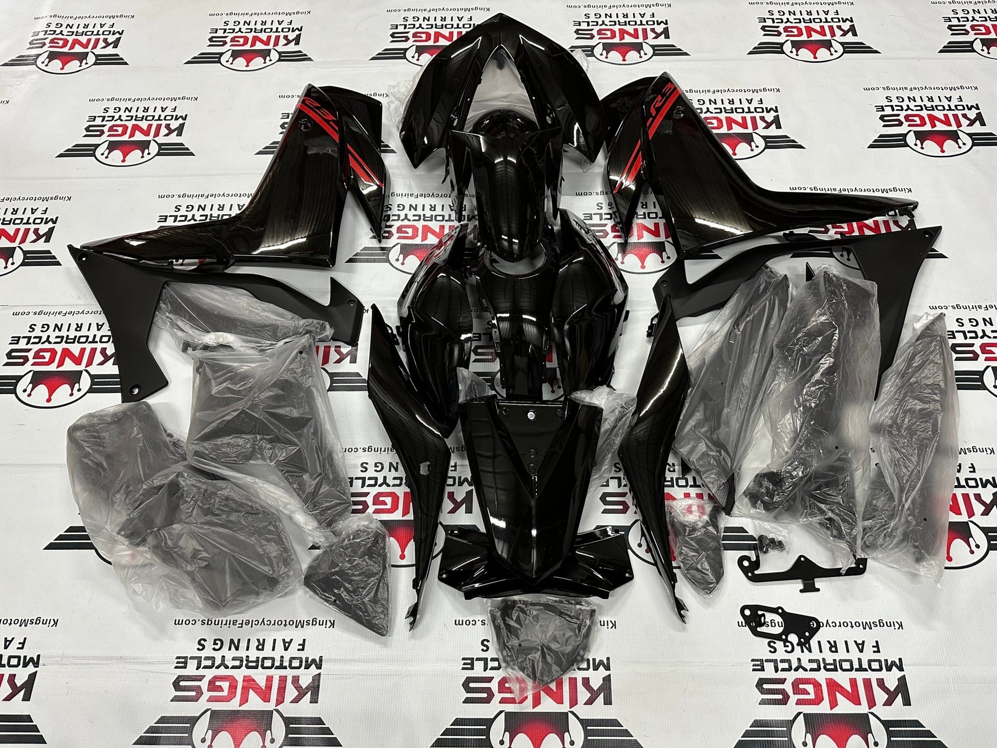 Yamaha YZF-R3 Fairings (2015-2018) Black, Red Stripe by KingsMotorcycleFairings.com