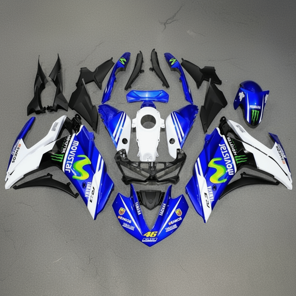 Yamaha YZF-R3 Fairings (2015-2018) Blue Movistar Monster at KingsMotorcycleFairings.com