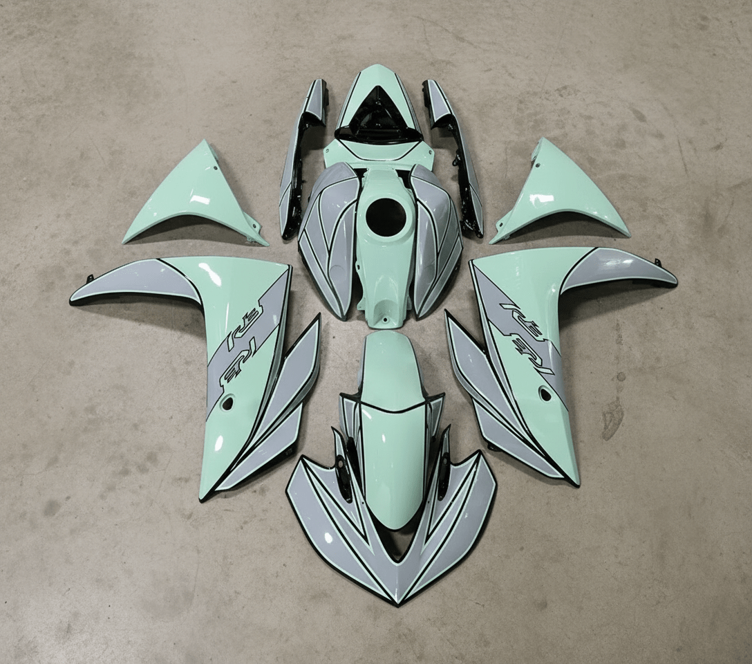 Yamaha YZF-R3 Fairings (2015-2018) Gray, Mint Green at KingsMotorcycleFairings.com