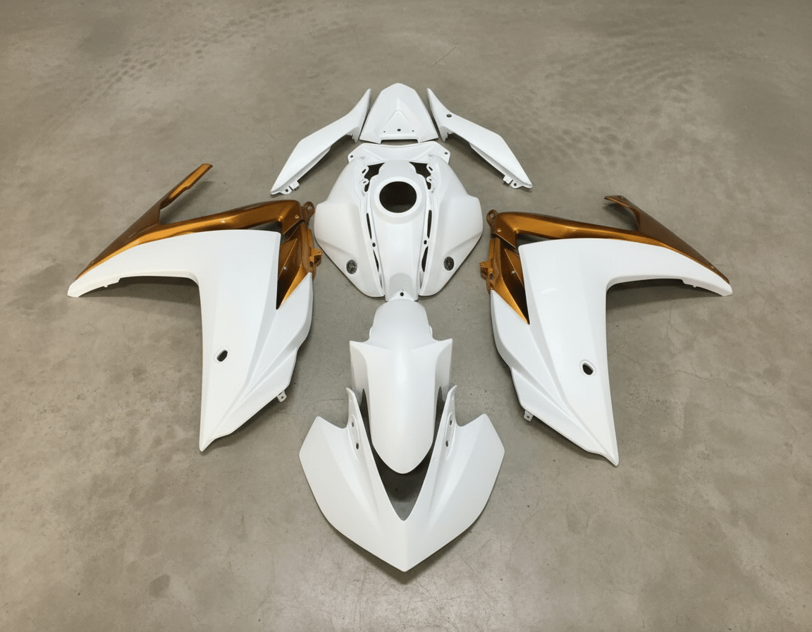 Yamaha YZF-R3 Fairings (2015-2018) White, Gold at KingsMotorcycleFairings.com