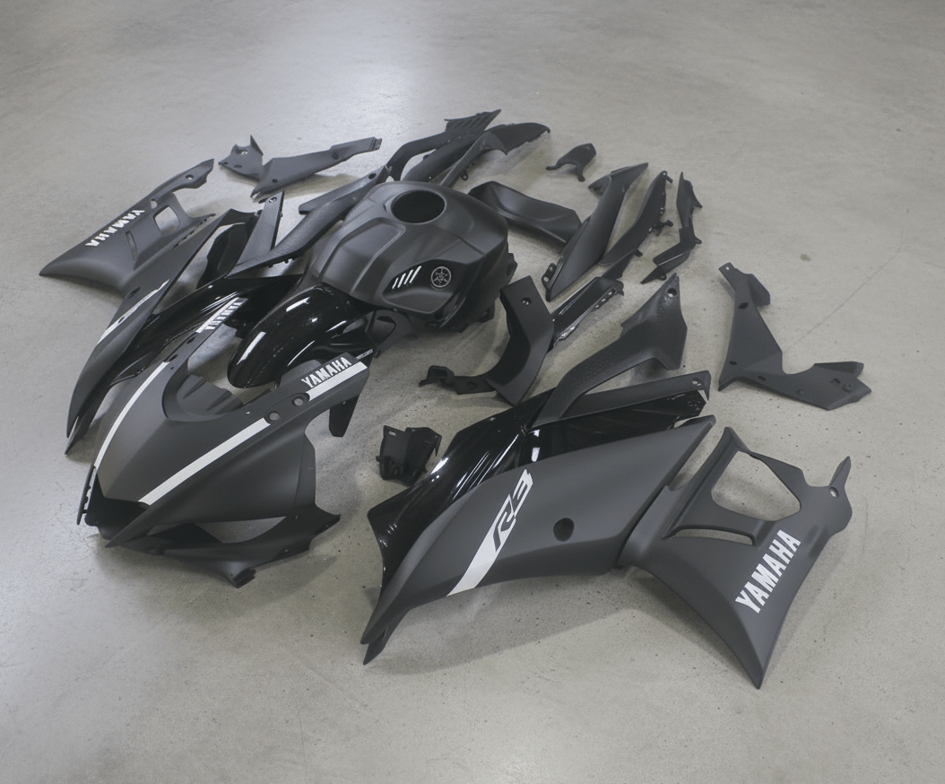 Yamaha YZF-R3 Fairings (2019-2021) Matte Black, Matte White, Black from KingsMotorcycleFairings.com