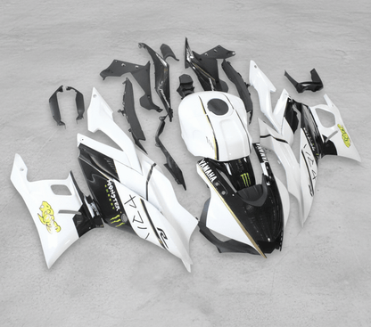 Yamaha YZF-R3 Fairings (2019-2021) White, Black, Gold Monster from KingsMotorcycleFairings.com