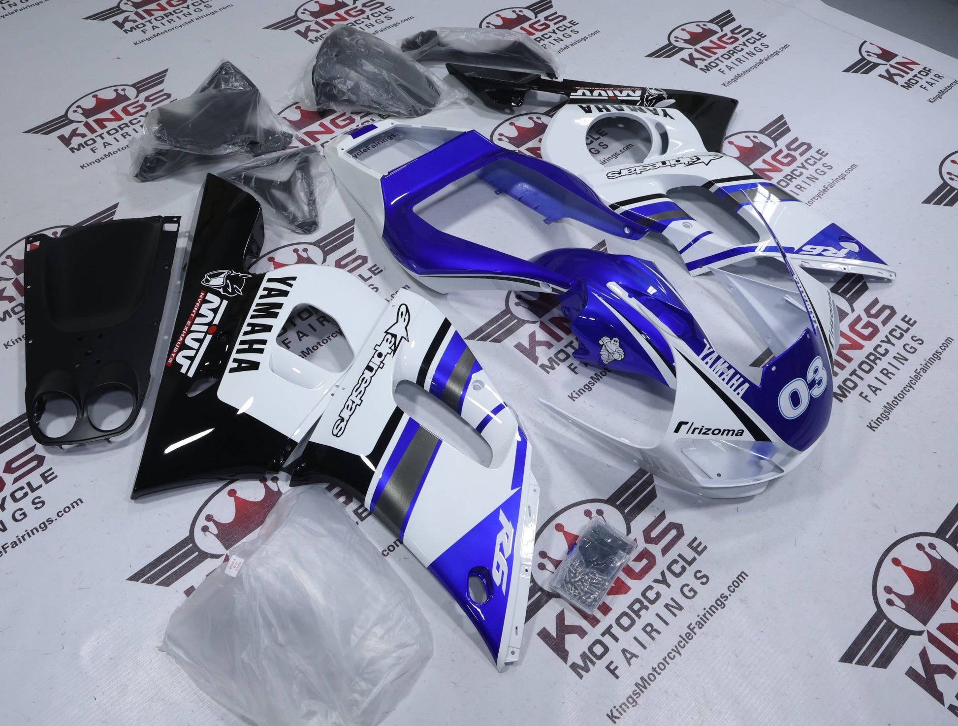 Yamaha YZF-R6 Fairing Kit (1998-2002) Blue, White, Black at KingsMotorcycleFairings.com