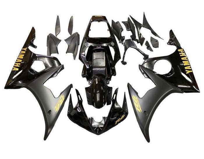 Yamaha R6 Fairings (2003-2004) Black, Matte Black, Gold at KingsMotorcycleFairings.com