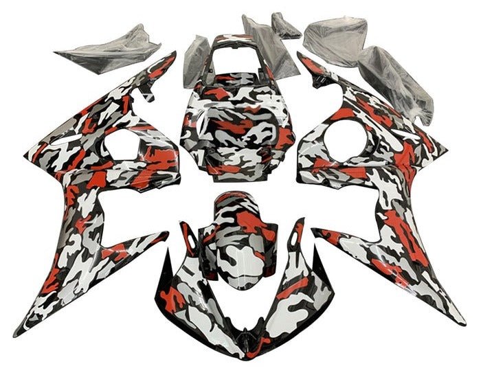 Yamaha R6 Fairings (2003-2004) Black, Red, Gray Camouflage at KingsMotorcycleFairings.com