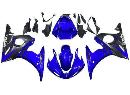 Yamaha R6 Fairings (2003-2004) Blue, Black Flames at KingsMotorcycleFairings.com